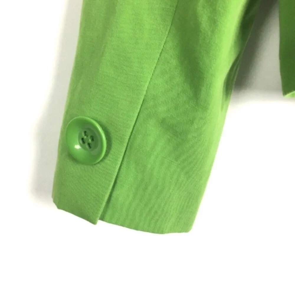 TALBOTS Blazer Jacket Linen Neon Green Peter Pan Collar Solid Petite Size 8P